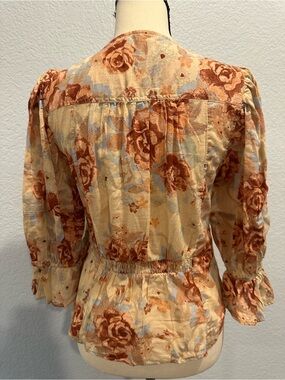 Free People Cream & Rust Floral Peplum Blouse